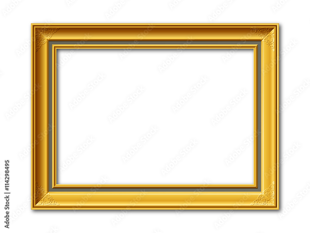 Goldener antiker Vektor Bilderrahmen mit Reliefornamenten isoliert auf weißem Hintergrund Goldener antiker Vektor Bilderrahmen mit Reliefornamenten isoliert auf weißem Hintergrund