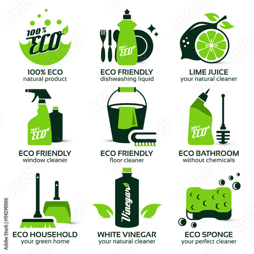 flat icon set for green eco cleaning