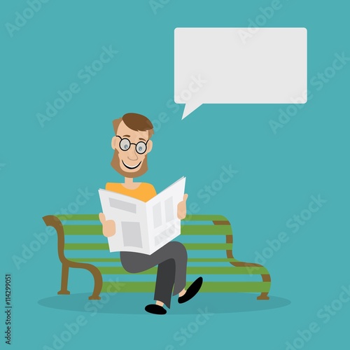 a man sits on a Park bench and reading a newspaper. vector illustration of cartoon