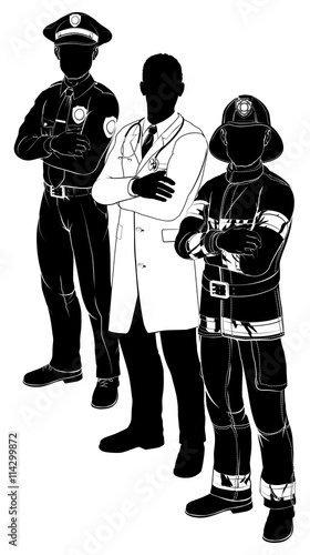 Police Fireman Doctor Emergency Team Silhouettes