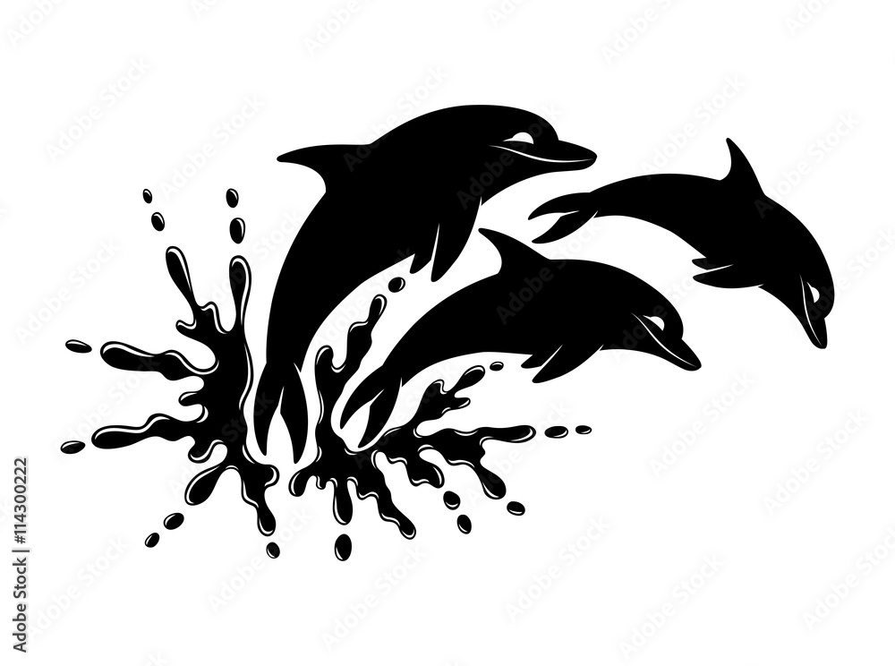 Water splash and three dolphin. Water splash and three dolphin.