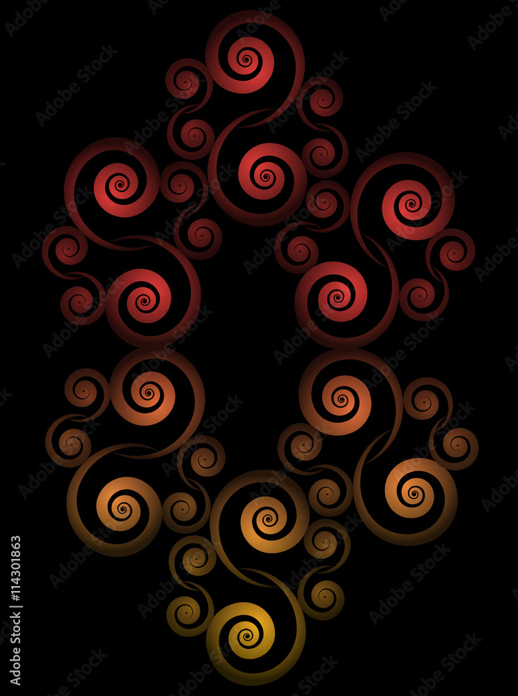 Pattern yellow red gradient on a black background curls Pattern yellow red gradient on a black background curls