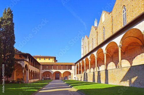 courtyard of basilica Santa Croce in Florence, Italia