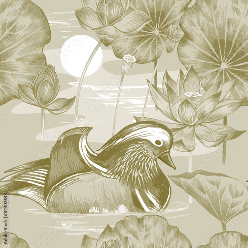  Seamless pattern with birds and flowers.