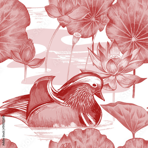  Seamless pattern with birds and flowers.