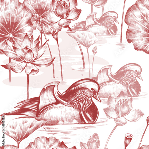  Seamless pattern with birds and flowers.