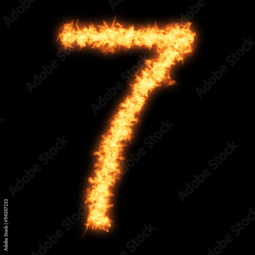 Digit number 7 with fire on black background- Helvetica font based