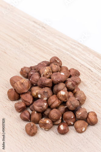 Bunch of hazelnut on the cutting board
