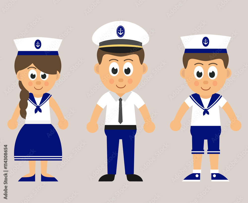 cartoon marine captain and marine boy and girl cartoon marine captain and marine boy and girl