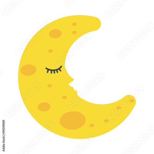 Night concept represented by moon cartoon icon. isolated and flat illustration 