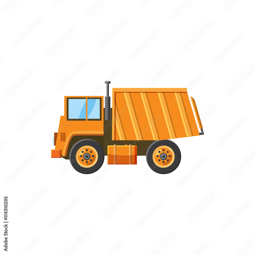 Orange dump truck icon, cartoon style Orange dump truck icon, cartoon style