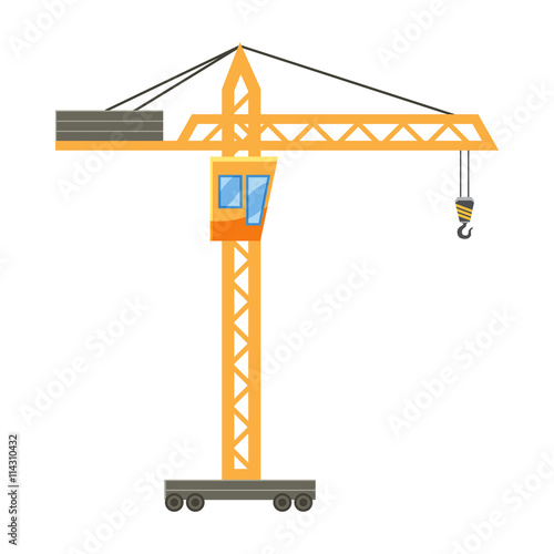 Orange hoisting crane icon, cartoon style