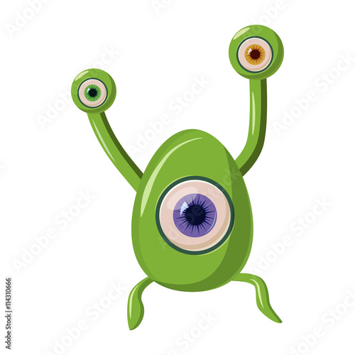 Green one eye alien monster icon, cartoon style