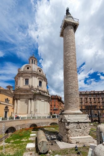 Trajan's Column and Church of the Most Holy Name of Mary at the Trajan Forum