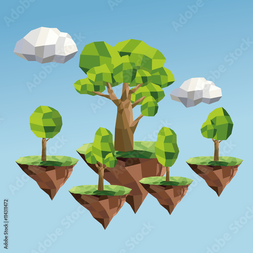 tree and cloud icon. Polygonal image. vector graphic