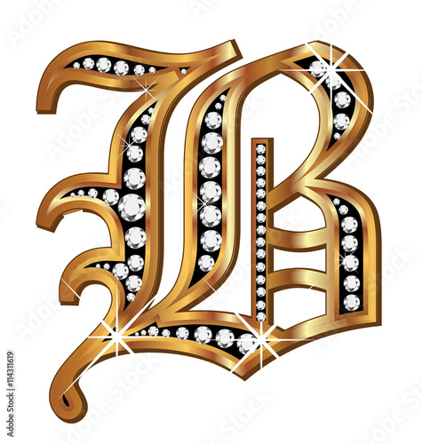 B gold and diamond bling old vintage letter
