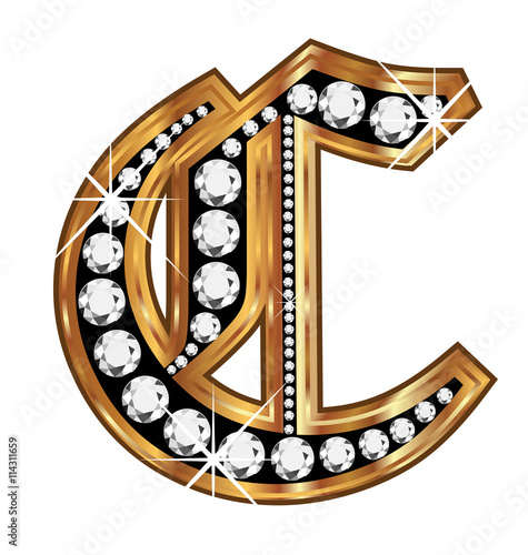 C gold and diamond bling old vintage letter