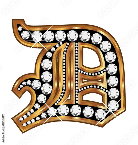 D gold and diamond bling old vintage letter