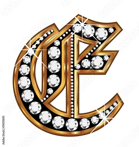 E gold and diamond bling old vintage letter