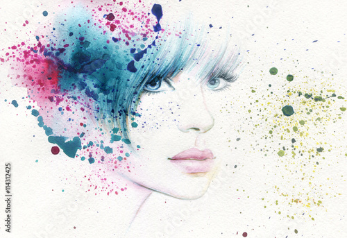 abstract woman portrait. watercolor illustration 