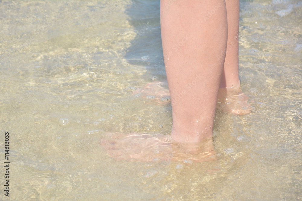 A Photo of a feet soaking in the sea