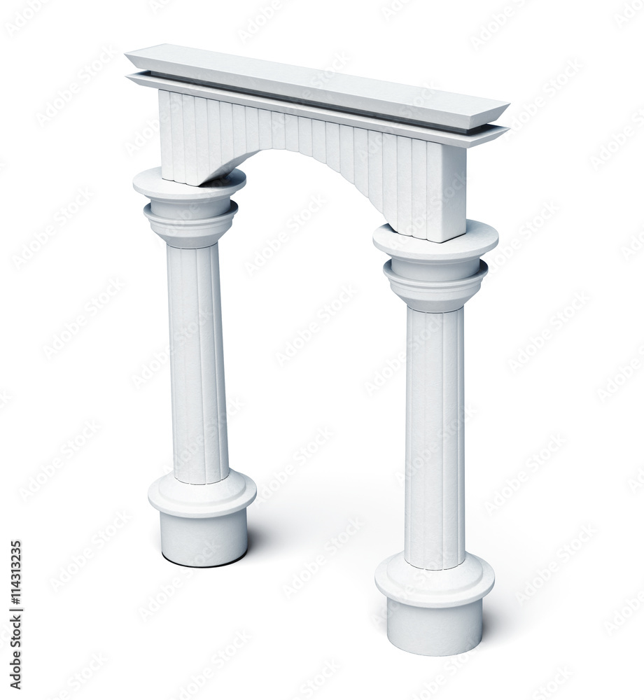 Obraz premium Columns and arch isolated on white background. 3d rendering.