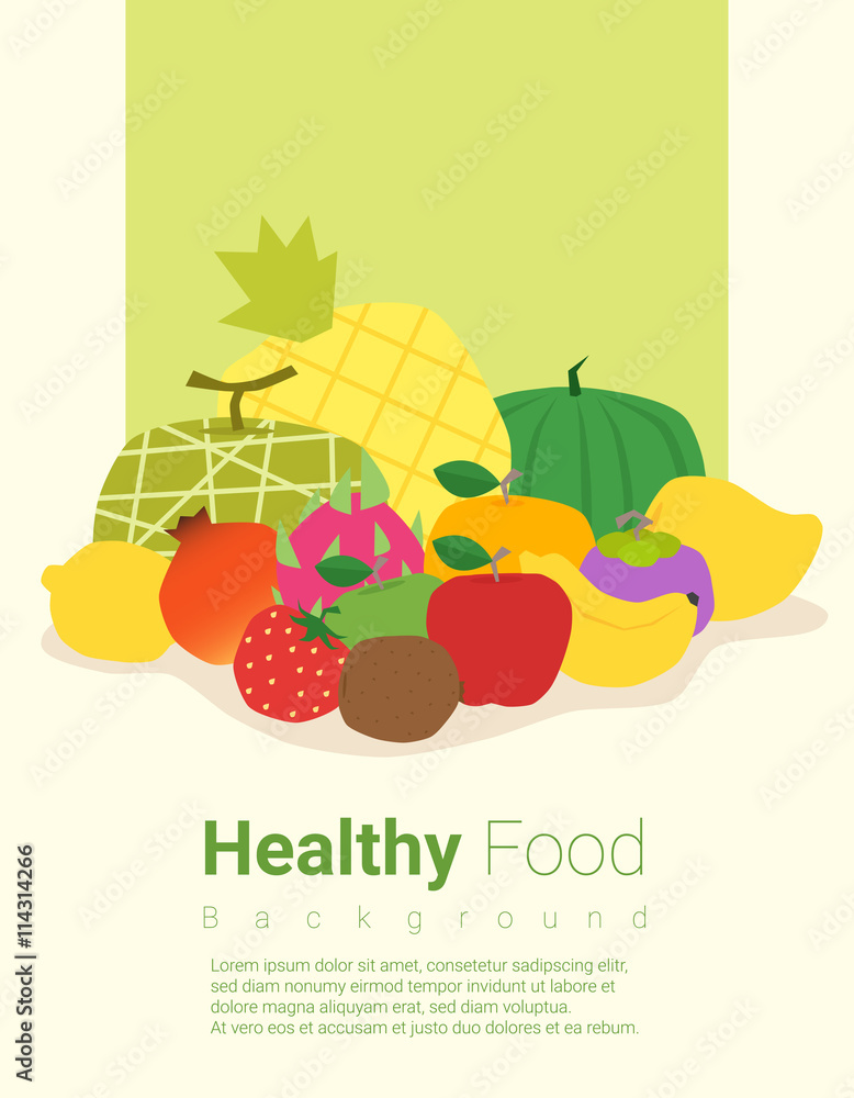 Healthy food background with fruits , vector, illustration