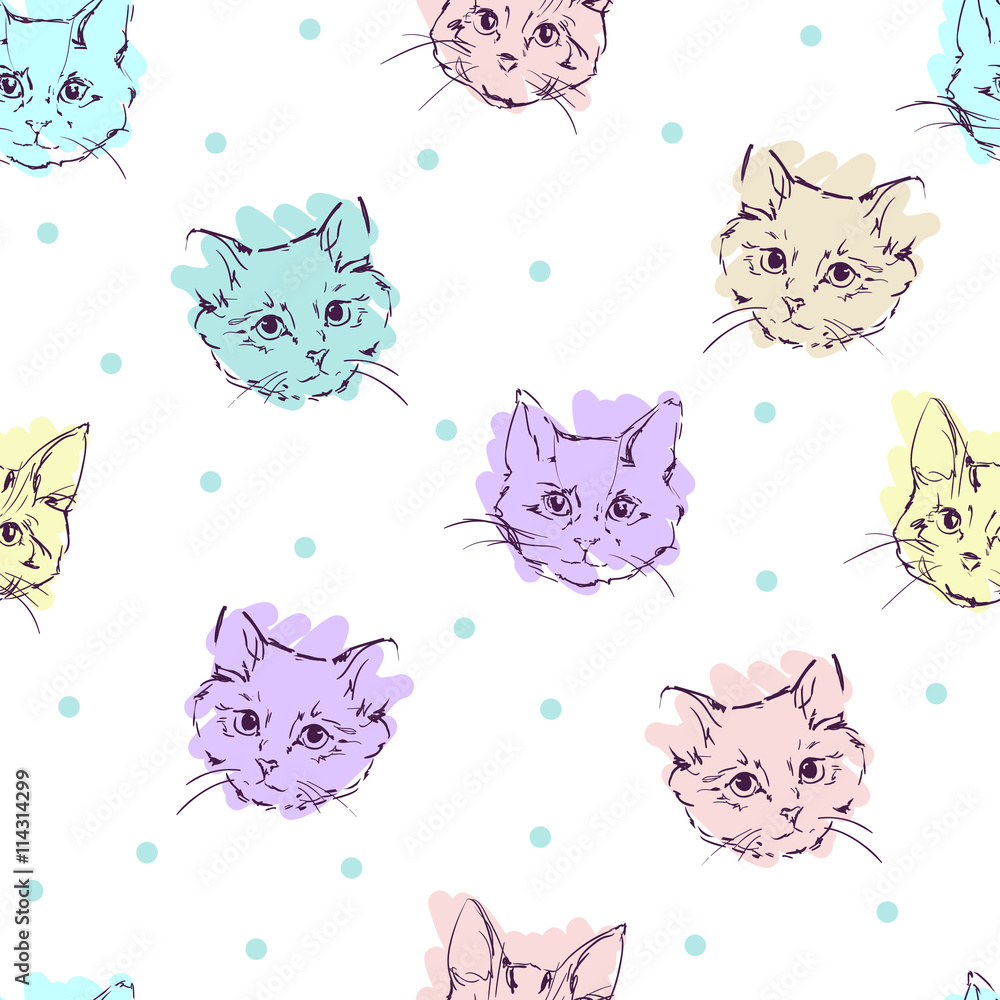 trendy print vector illustration, cats background