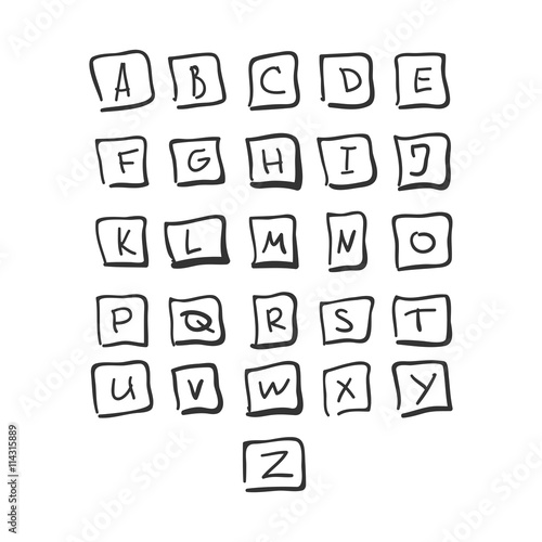 Scribble Square Font Hand Drawn Alphabet Black Isolated