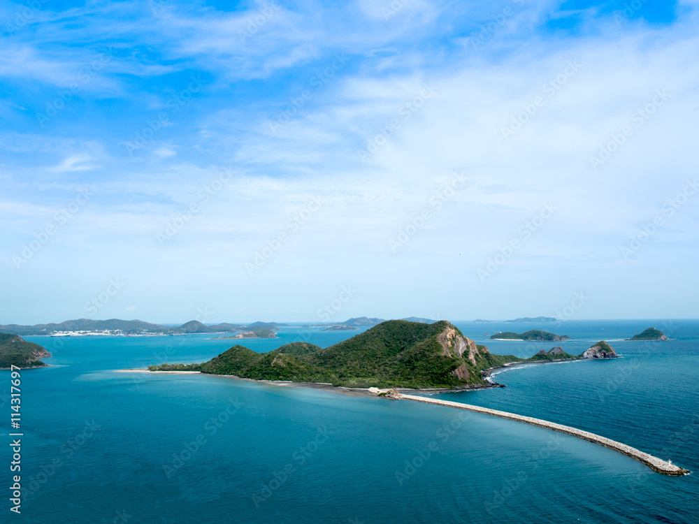 Fototapeta premium Unseen perspective beautiful viewpoint of island in the sea in clear blue sky day. Tropical island. Thailand.