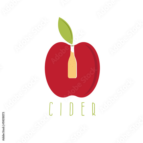 vector illustration of cider with apple and bottle