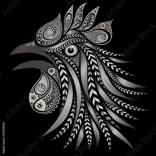 Cock vector patterns on a black background. New year and Christmas 2017
