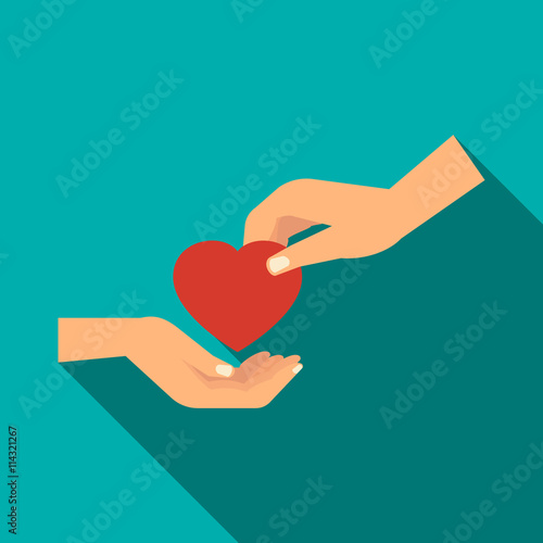 Hand gives heart icon, flat style