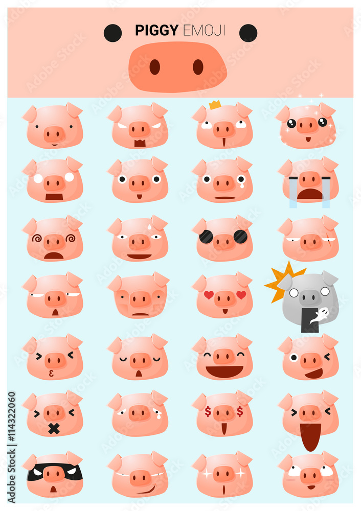 Piggy emoji icons, vector, illustration