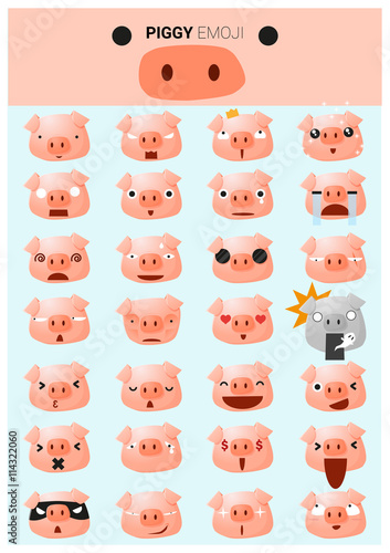 Piggy emoji icons, vector, illustration