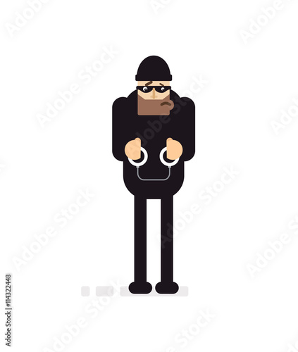 isolated illustration thief in handcuff, maniac