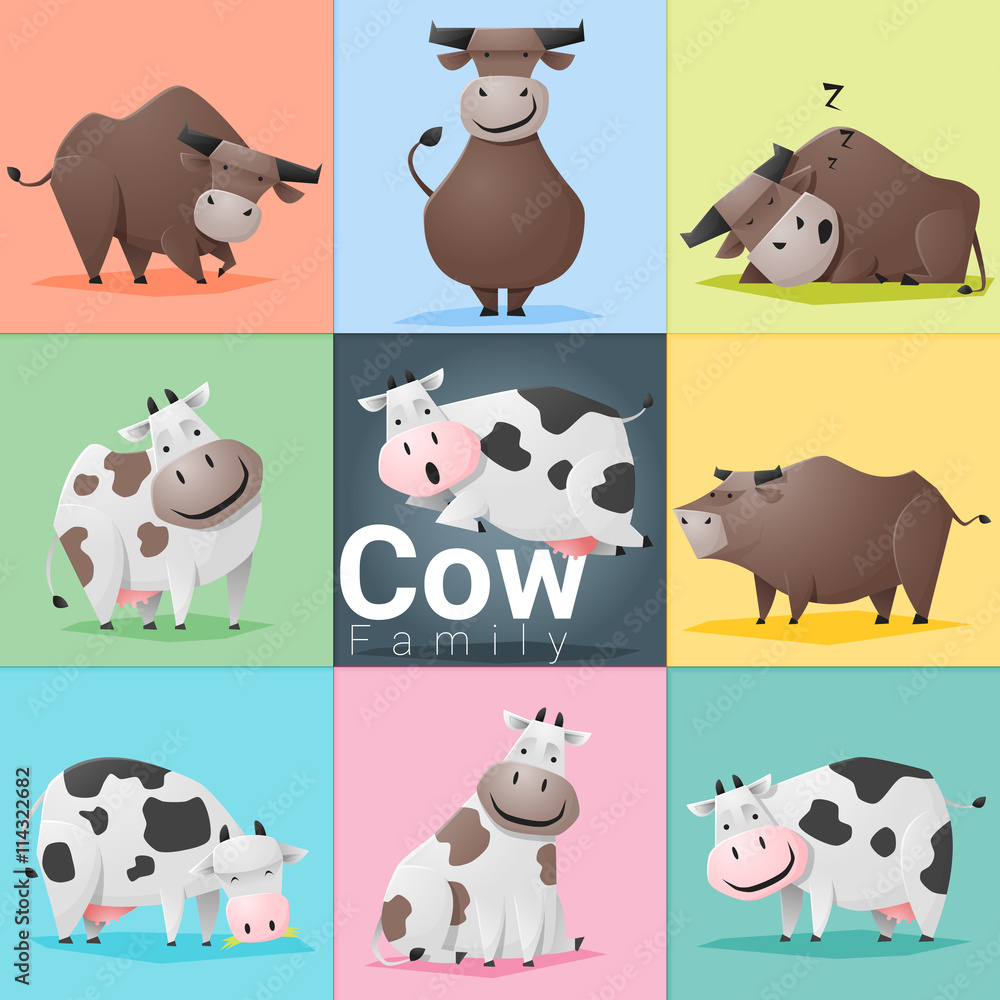 Set of Cow family, vector, illustration Set of Cow family, vector, illustration