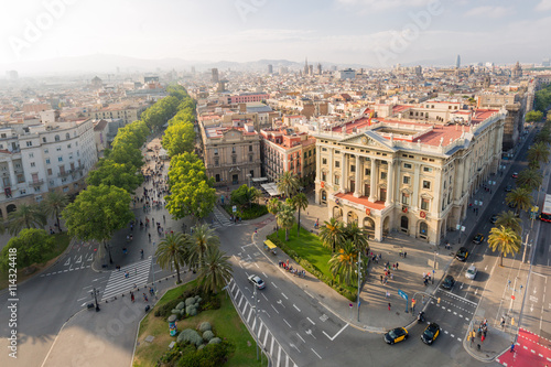 Cityscape including la rambla in Barcelona, Spain