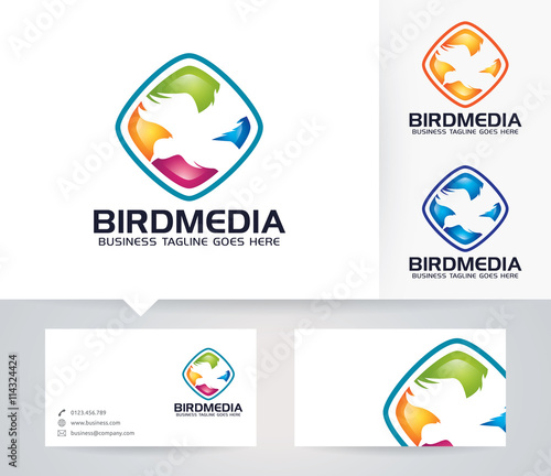 Bird Media vector logo with business card template