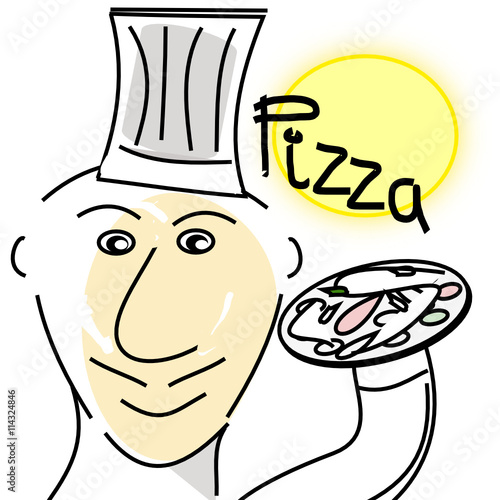 Cocinero mostrando una pizza 