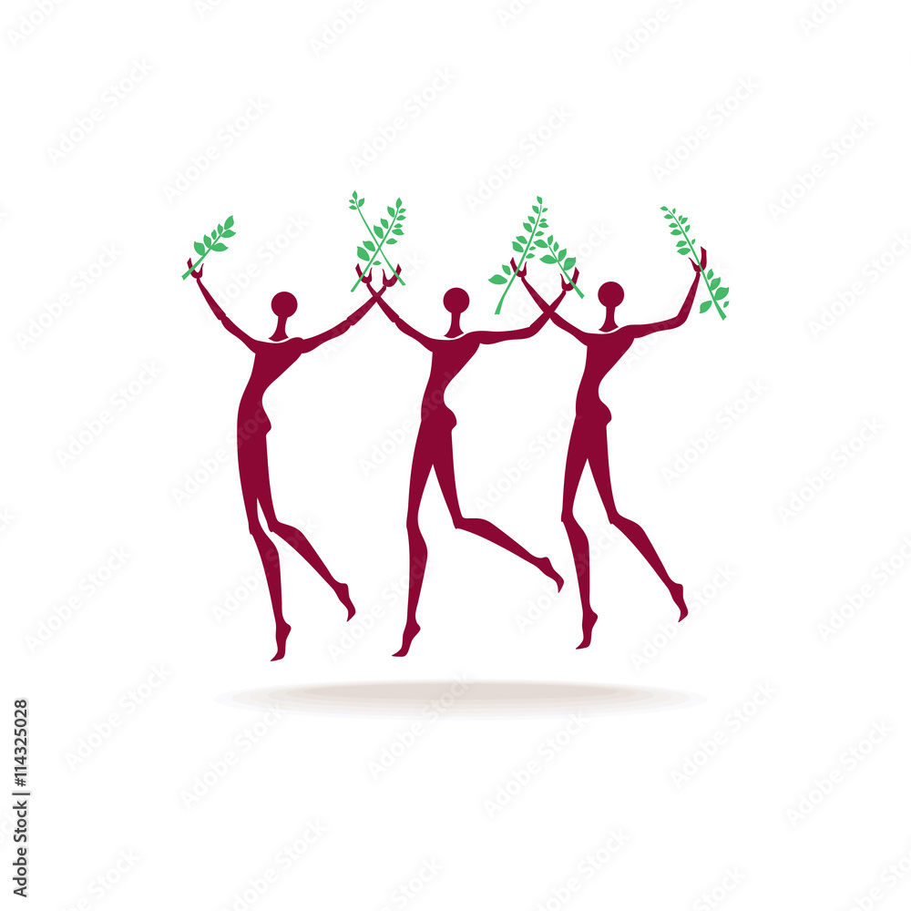 Running people with green laurel branches vector symbol of life. Running people with green laurel branches vector symbol of life.