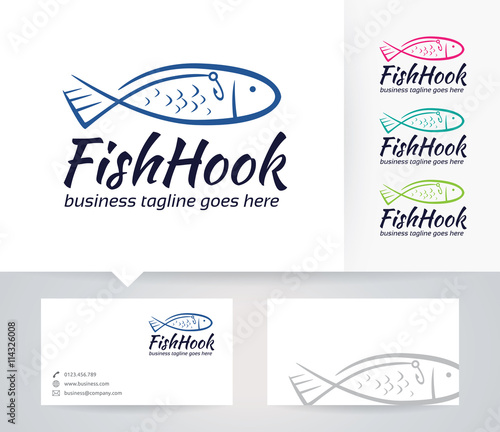Fish Hook vector logo with business card template