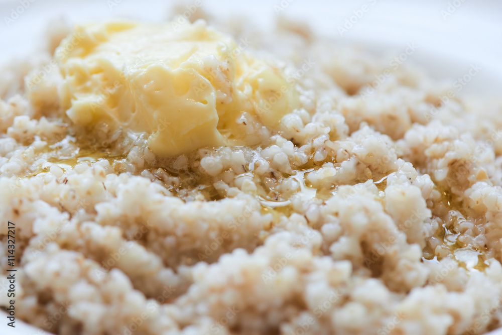 Barley porridge with butter closeup Barley porridge with butter closeup