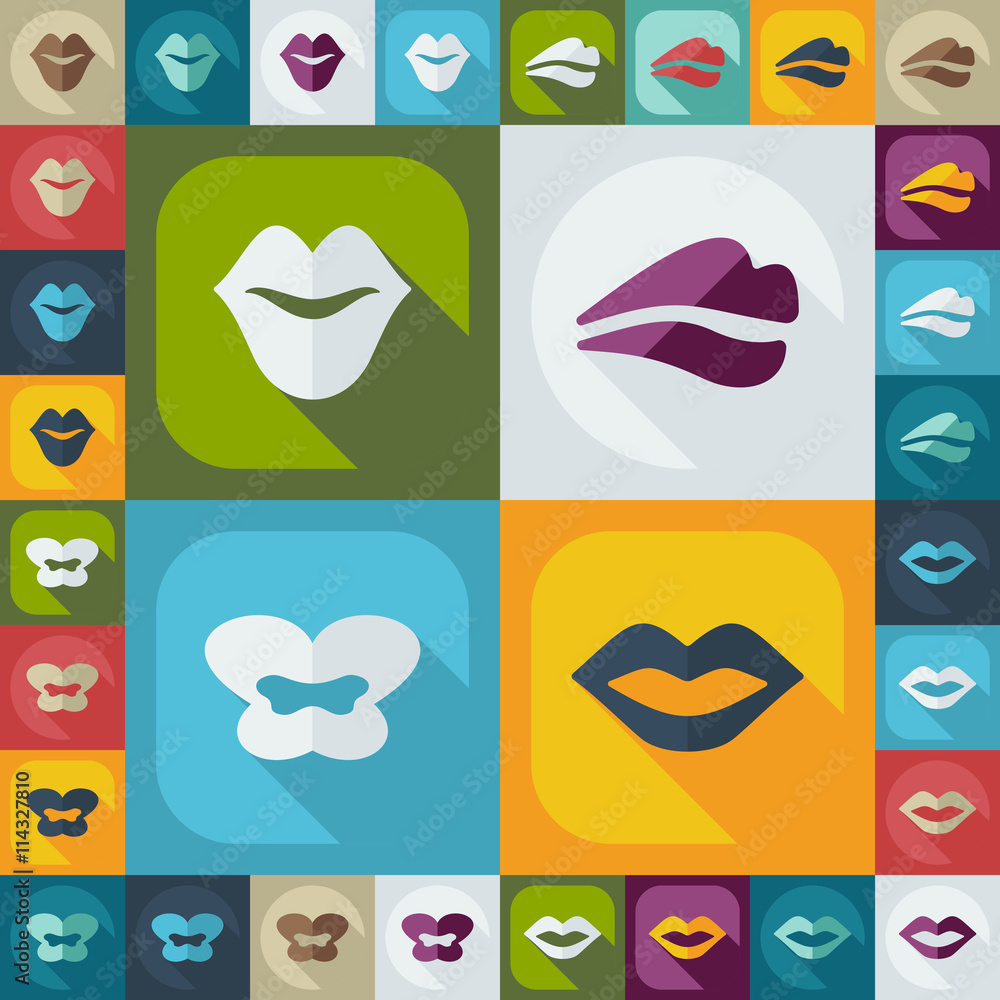 Flat concept, set modern design with shadow lips