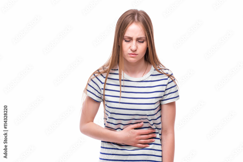 Closeup portrait of young unhappy, annoyed, sick woman about to chuck, throw up, retch barf, hurl isolated on white background. Closeup portrait of young unhappy, annoyed, sick woman about to chuck, throw up, retch barf, hurl isolated on white background.