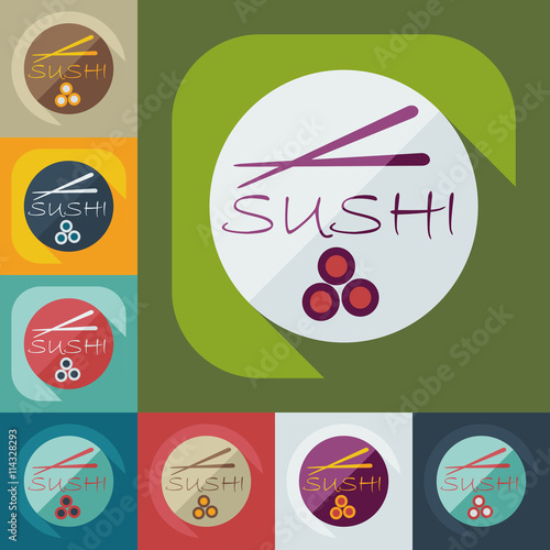 Flat modern design with shadow icons Japanese sushi