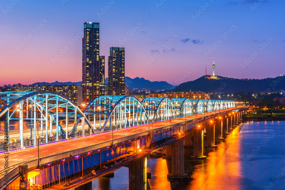 Dongjak Bridge Han river in Seoul , South Korea