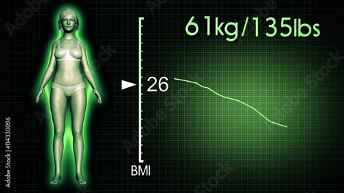 Simulation of a Fat Woman Losing Body Weight and BMI Index Computer X-Ray Screen Design 