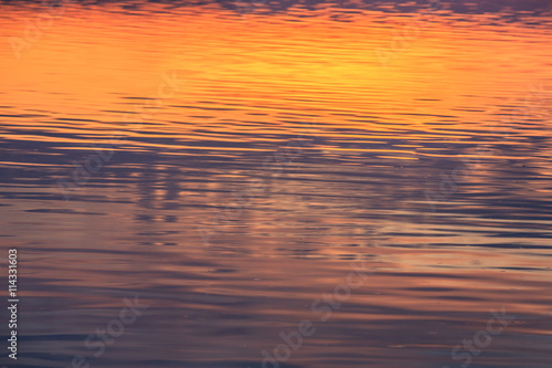 Color of sunset reflection on water