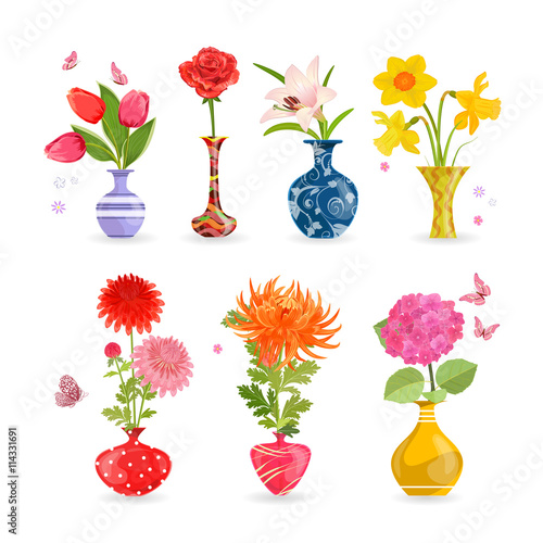 colorful collection of modern vases with lovely flowers for your